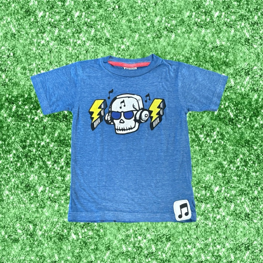 Blue Graphic T-Shirt with Skull and Headphones Kids Size 4 / 4T from Mish Boys